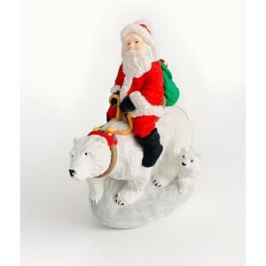 Santa Claus Riding Polar Bear Christmas Figurine Resin 7.5” Decorative Table Top